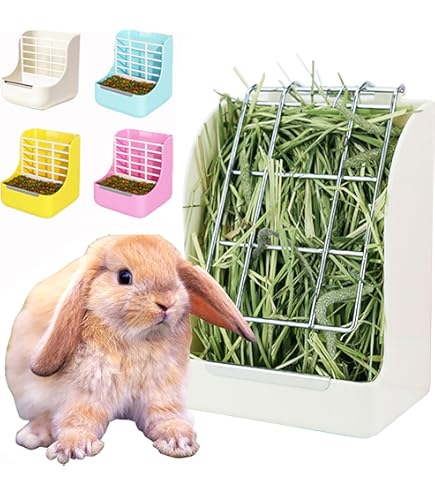 Heuraufe Mit Trinkflasche Für Kaninchen - Naturholz Futterspender 29,5x24,5cm