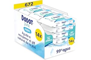 Dodot Toallitas Pure Aqua Para Bebé, 672 Toallitas (14 Pack De 48 Unidades), Ayuda A Restaurar El PH Natural De La Piel, 99% Agua, Sin plástico