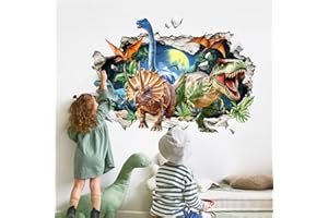 Supzone Large 3D Dinosuar Wall Stickers Triceratops Tyrannosaurus Wall Decals T-Rex Dino Wall Art for Boys Baby Kids Room Nursery Playroom Bedroom Decor