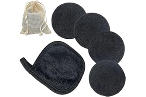 LAC FOR YOU 4 Pcs Coton Demaquillant Lavable Fibre de Bambou, 1 Serviette Microfibre et un Sac - Disque Demaquillant Reutilisable et Lingette Demaquillante Lavable