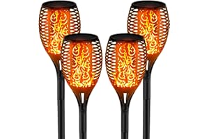 kefflum Lumières Flamme Solaire Exterieure,4 Pièces 96LED Lampes Solaire Flamme Torche Jardin Lumiere Torche Solaire avec Flammes Réalistes pour Jardin,Chemins,Pelouse,Patio,Cour