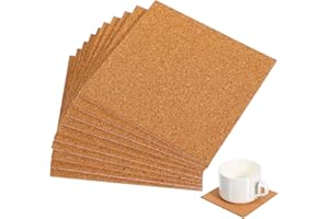ifundom Lot de 10 feuilles de liège autocollantes 10 x 10 cm pour sous-verres, carrés, carreaux en liège, tapis en liège, mini tableau mural en liège avec dos adhésif