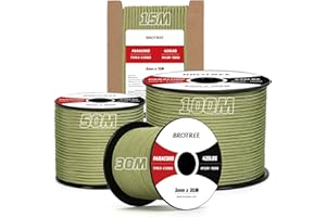 Brotree 3mm Paracord 425 100% Nylon 30M Sznurek 3-żyłowa Typ II Nylonowa Lina do Zewnątrz, Rzemieślnicze, DIY - Obciążenie Niszczące 192kg (Święty Guacamole)