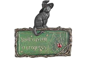 DESIGN TOSCANO Black Cat Sign - Witch's Cat Spell-Casting Wall Sculpture - Halloween Decorations