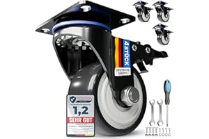 FIXCRAFT® 4 Schwerlastrollen mit Bremse [50mm] für bis zu 200kg Gesamtlast I Ideal als Transportrollen, Möbelrollen oder für die Werkstatt I Rostfreie Rollen für Indoor & Outdoor