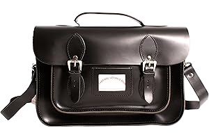 Oxbridge Satchel's 15" Black Satchel with Handle Real Leather IN-NEW 15 BLACK SATCHEL WITH HANDLE - Fashion Retro School Bag - Boxed