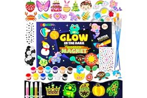 CGBOOM Set de pintura para niños, juego de manualidades para niños de 32 piezas, imanes de nevera con luminiscencia para pintar y manualidades, imanes de madera para pintar, regalo para niñas y niños