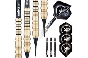 Unicorn Soft Tip Darts Set, Core, 100 Percent Brass Barrels, 16g, 17g, 18g or 19g