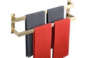 SAYAYO Robuste Porte Serviette Lourd Mural à 2 Niveaux en 304 Acier Inoxydable, Barre de 10mm D’épaisseur Anti-Flexion, Support Porte-Serviettes Antirouille pour Salle de Bain, 60CM Doré