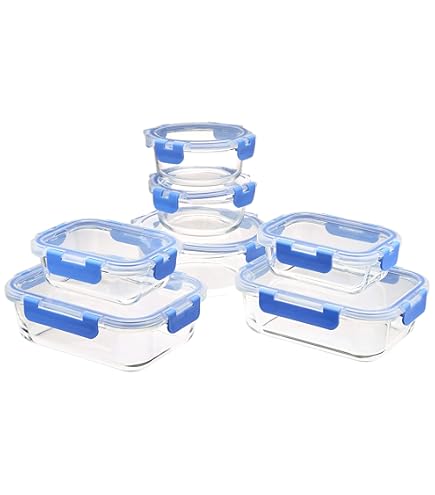 Set Contenitori Per Microonde In Vetro - 8 Pezzi (4 Contenitori + 4 Coperchi) BPA Free, Blu