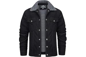 KEFITEVD Men's Corduroy Jacket Sherpa Fleece Lined Trucker Jacket Winter Thick Warm Coat Padded Lapel Collar Top Cotton with Pockets