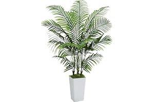 FSOHOI Artificial Palm Tree Indoor Plant Tall Fake Tropical Palm Tree in Pot with Real Bark Design Faux Areca PalmTree for Home Office Living Room Bedroom Farmhouse Modern Decor (12 Trunks, 5 FT)