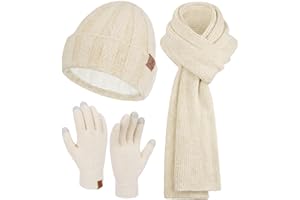 Bequemer Laden Donna Inverno Caldo Knit Beanie Cappello Touchscreen Guanti Lungo Sciarpa Set con Fleece Foderato Teschio Caps Collo Sciarpe