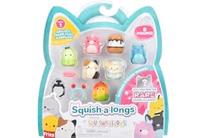 Squish-a-longs SQAL0023-8er Pack, Serie 1, Style 2, enthält 8X 2,5 cm Mini-Quish mit 2X Zubehörteilen, 1x Ring und 1x Sammleranleitung – Sammeln, Tauschen und Spielen