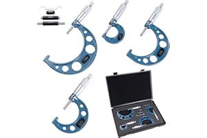 Beslands Micrómetro Métrico Externo, Juego de 4pz, Diámetro externo de 0-100mm, 0-25mm, 25-50mm, 50-75mm, 75-100mm