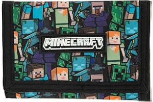 MINECRAFT(マインクラフト) Minecraft Boys Wallet for Kids with Card Slots & Zip Coin Pocket Creeper Gamer Accessories Gaming Gift
