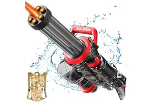 ARTCOOL Gatling Wasserpistole Elektrisch,Elektrische Wasserpistole für Erwachsene und Kinder,Die stärkste Wasserpistole mit Rucksack, rotierender Düse und Mündungsfeuer,2 Batterien(Schwarz)