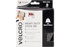 VELCRO Brand | Heavy Duty Stick On Tape | Cut-to-Length Industrial Extra Strong Double Sided Hook & Loop Self Adhesive Tape Perfect for Room Décor & Home, Office, Garage Use | Black | 50mm x 2.5m