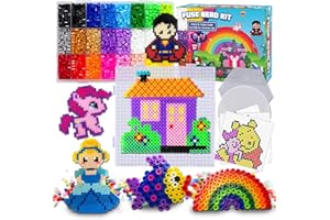 FunzBo Iron-On Beads Set 5 mm with Ironing Beads Plates Templates Stencils Beads in 24 Colours 111 Pattern Christmas Birthdays Christmas Gifts 6 7 8 9 10 Years Girls Children