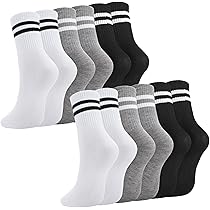 8 Paia Calzini Sportivi Donna A Righe - Cotone Traspirante, Altezza Metà Polpaccio, Supporto Arco, Taglia 36-40 (UK 4-7), Multicolore