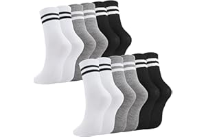Utensilsto 6 Paare Socken Herren Damen, 35-38,39-42,43-46 Sportsocken Tennissocken Streifen Baumwolle Sport Socken für Damen Herren,Schwarz,Grau,Weiß