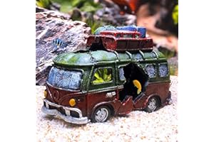 XUBX Ozdoba Akwariowa Dekoracja Do Akwarium, Dekoracja akwarium, Dekoracja akwariowa, kamień zamek żywica akwarium kryjówka, yby Samolot skalista ukrywanie jaskini, ryby, dekoracja(Autobus)