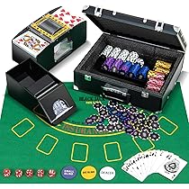 HOMASIS Set De Póquer Con 300 Fichas Láser, 2 Barajas, 5 Dados Y Botón De Crupier – Maletín De Aluminio Con Cerradura – Ideal Para Texas Hold’em, Blackjack Y Fiestas (Negro)