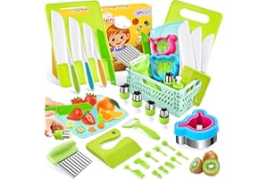 UPDOKIT Couteaux de Cuisine pour Enfants Kit, 26 Outils de Cuisine pour Enfants, Comprenant un Couteau de Chef, un Coupe-fruits, un Panier de Rangement et Plus Encore, Parfait pour les Petits Chefs
