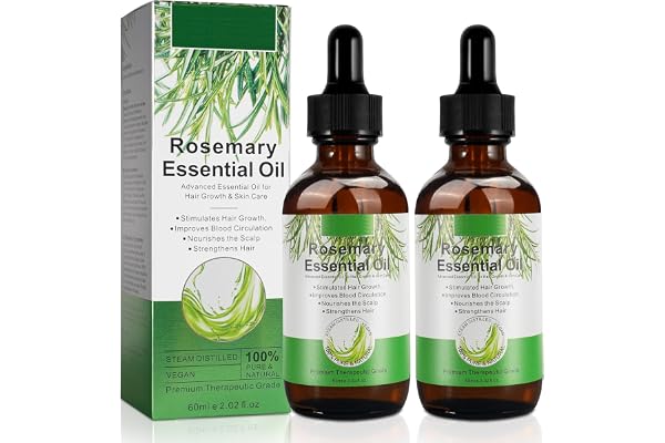 Huile Essentielle De Romarin Pour La Croissance Des Cheveux, Soins De La Peau - 100% Pure Pour Les Sourcils, Cils, Nourrit Le Cuir Chevelu, Stimule La Croissance Des Cheveux 60ML(2 Pack)