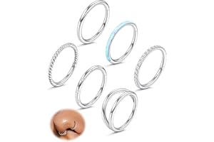 FIOROYAL 6 Piezas Aro Clicker Nariz Septum Cartílago Pendientes Aro Labio Helix Tragus Piercing 18G Acero Quirúrgico Plata Oro 8mm 10mm