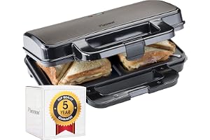Bestron Non-stick-smörgåsgrill på 900 W i XL-format för 2 smörgåsar, färg: titangrå