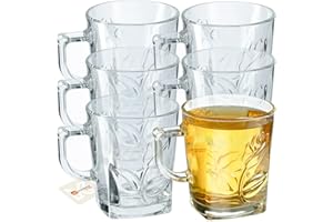 KADAX Lot de 6 verres avec poignée pour thé et café, verres à thé en verre épais pour boissons froides et chaudes, pour thé, café, eau (Liese 260 ml)