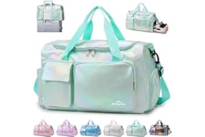 ZIOSINM ZIOISNM Bolsa Deporte Mujer, Bolsa de Viaje Impermeable con Compartimento para Zapatos, Gym Bag Multiusos para Viaje, Natación y Gimnasio, 48x21x28 cm (Verde)