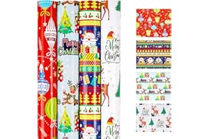 Christmas Wrapping Paper Roll,Cydaluya 4 Roll Xmas Wrapping Paper,4 * 3m Wrapping Paper Roll with 4 Classic Elements Designs for Christmas Decoration
