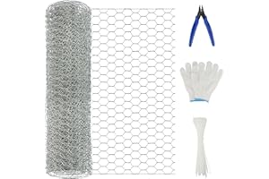 ANESTY Chicken Wire Mesh 40cm x 5m Roll, Hexagonal Galvanised Wire Netting Rabbit Cage Aviary Fence Plant Net Poultry Fencing with Cutting Plier, Gloves & 50Pcs Cable Ties