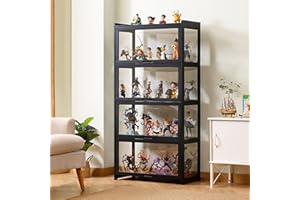 JFOZDM Vitrina , Vitrina Expositora Multifuncional de Vidrio a Prueba de Polvo, Diseño de Puerta de Gabinete Con Solapa, Vitrina Cristal Para Oficinas, Dormitorios, Salas de Estar 70*34*140CM Negro