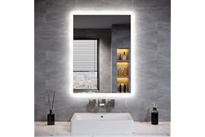 ELEGANT Bathroom Mirror with Shaver Socket 800x600mm Backlit LED Illuminated Bathroom Mirror with 3 Colors Dimmable | Touch Switch | Demister Pad, Vertical & Horizontal