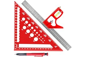 FANTICDE Zimmermannswinkel Set, 180mm Metrisches Dreieckslineal, Kombinationswinkel 300mm mit Wasserwaage und Anreissnadel, Anschlagwinkel für DIY, Holzarbeiten, Heimarbeit, Präzisen Anreißen