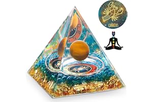 ‎HUIJUKEJI HuiJuKeJi Orgonit Pyramide Krebs Heilstein Sternzeichen Geschenke – 12 Constellation & Tigerauge Stein Kristall pyramide für Astrologie Energie heilung Reiki Chakra Spirituelle Dekoration 6cm – Krebs