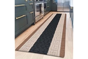 renoazul® Anti Slip Heavy Duty Waterproof Hall Runner Rug, 80 x 300 cm Non-Slip Large Rugs with Strong Gel Backing Long Runner Rug for Hallway, Kitchen and Bedroom (Gel Back Nada Rug - Beige Black)