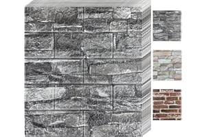 Bibykivn 10Pcs Stickers Muraux 3D Brique,35 x 38cm Papier Peint Briques Rétro,Effet Pierre,Papier Peint Mousse PE Imperméable,DIY Auto-Adhésif Autocollants la Maison Chambre, Salon (Noir)