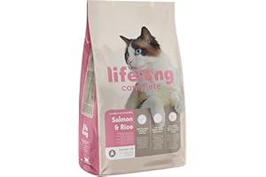 Amazon-Marke: Lifelong - Complete Komplett Trockenfutter für ausgewachsene Katzen, Lachs und Reis, 3kg, 1er-Pack
