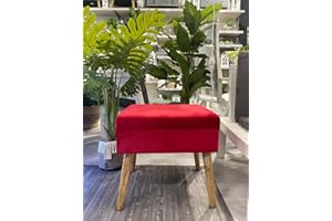 VEA SRL Pouf contenitore velluto WONDER Rosso 45 * 35 * 44 cm, Pouf sgabello contenitore e pouf poggiapiedi divano, Pouf camera da letto e soggiorno 4 gambe in legno(TOW 57166 Rosso)