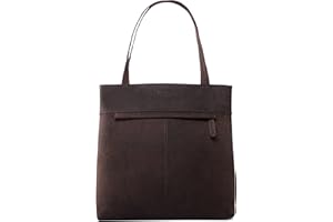 LEABAGS Bolso de Mano para Mujer | Bolso de Hombro de Cuero Genuino Premium | Bolso de Mano para Trabajo Universidad Escuela Tiempo Libre | Tamaño Mediano 32 x 32 x 10cm | Color Natural Marrón Oscuro