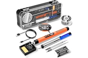 Daakro Bezprzewodowy zestaw do lutowania z regulacją temperatury, zestaw do lutowania z lutownicą z podstawką do lutowania, pomarańczowy