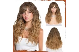 Sofeiyan Peluca Larga Ondulada para Mujer con Flequillo, 50 cm Castaño a Rubio Dorado Ombré Sintético Resistente al Calor Peluca Rizada Ideal para Fiestas Diarias, Decoración de Halloween y Cosplay