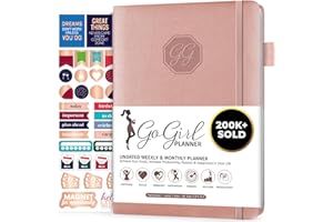 GoGirl Planner – Planificateur d’objectifs et organisateur pour femme – Sans date – Pour démarrer à tout moment, durée 1 an, 13,5 x 19,5 cm Compact (5.3" x 7.7") - Smaller than A5 Or rose (non daté).