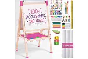 Blue Squid Art Easel for Kids, Easels for Toddlers | Adjustable Art Easel with Paper Roll, Magnetic Kid Chalkboard Easel Double Sided, Toddler White Board Toddler Easel for Kids 100+ Accessories