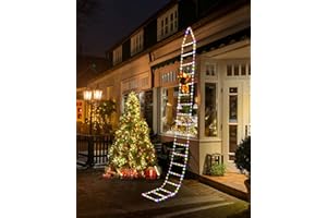iShabao 9.8Ft Ladder Christmas Lights with Santa Claus - 338 LED Outdoor Christmas Lights Mains Powered with Timer, Memory Function, 8 Modes Ladder Lights for Indoor Outdoor Xmas Decor(Multicolor)