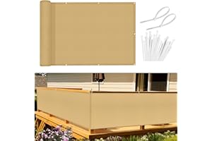 Sunnylaxx Brise Vue Balcon Beige Sable 90x600 cm, Cache Brise Balcon pour Jardin Exterior PES 170g/㎡, avec Trous et Serre câbles, UV Résistant
